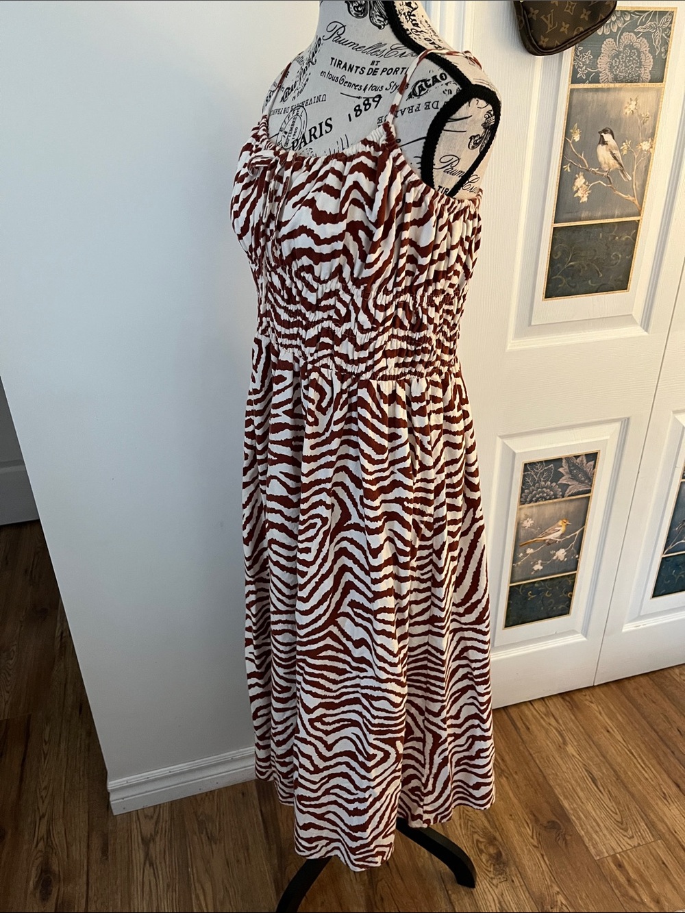 Strapless Smocked Zebra-Print Maxi Dress in Brown and White - Picture 8 of 9